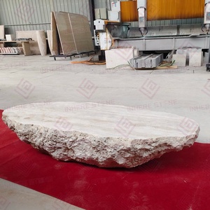 Tavolino da Caffè da Interno <span class=keywords><strong>in</strong></span> <span class=keywords><strong>Travertino</strong></span> Beige Naturale Blocco Solido <span class=keywords><strong>Tavolo</strong></span> da Tè Retrò per Soggiorno - Product Image 6