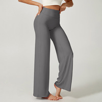 Damen Slimming Yoga-Hose mit mittelhohem, elastischem Bund, geradem, weitem Bein, Bauchkontrolle, Farbblockmuster, volle Länge, Herbst