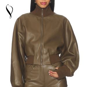 سترة نسائية من الجلد الصناعي بتصميم ضيق وسحاب، ملابس خارجية عصرية للدراجات النارية، معطف قصير أنيق للربيع والخريف - Product Image 1