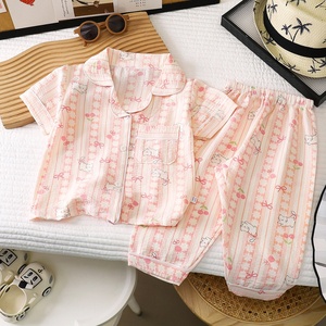 Set <span class=keywords><strong>Pigiama</strong></span> <span class=keywords><strong>Estivo</strong></span> per Bambini Nuovo Completo Leggero a Maniche Corte Stampato con Pantaloni Tinta Unita per Ragazze e Ragazzi - Product Image 3