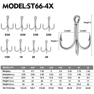 1/0 #-5/0 #1 #-4 # 4X crochet triple antirouille renforcé tension maximale 42kg-132kg hameçons aigus barbelés améliorés 4X avec crochet de pêche - Product Image 5