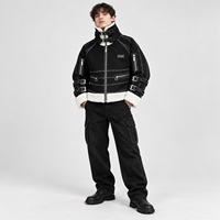 Veste en jean DiZNEW personnalisée pour homme, style streetwear, multi-boucles, col en sherpa, surpiqûres contrastées, veste bomber rembourrée, style darkwear