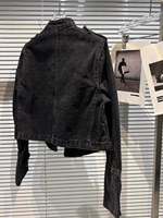 Veste vintage à col montant, boutons métalliques, coupe courte, en jean, unisexe, pour adultes