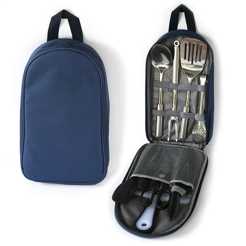 ポータブル9-10PCSトラベルキャンプキッチン用品オーガナイザーケースセットナイフカッティングツールバッグ