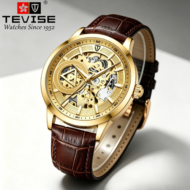 Men's Automatic Mechanical Watch Skeleton Dial Leather Waterproof Mechanical Watches for Men Automatic Watch