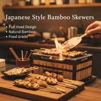 Brochettes en bambou naturel Teppo pour grillades Yakitori, brochettes jetables de 15 cm avec large poignée pour viande et volaille