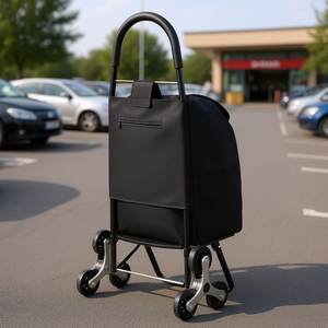 Carrito de Compras Plegable de 36L con 6 Ruedas, Carretilla para Subir Escaleras con Bolsa de Almacenamiento, Estructura de Acero y Textil Negro - Product Image 2