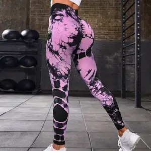 Tie-Dye Liền Mạch Dệt Kim Hip Độ Ẩm Mồ Hôi Yoga Quần Nylon Thể Thao Tập Thể Dục Sexy Căng Cao Hip Phụ Nữ 9 Phút Quần