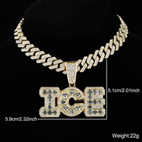 Pendentif Lettres ICE en Strass Plaqué Or pour Homme, Style Hip Hop Icy Bling, avec Chaîne Cubaine à Griffes