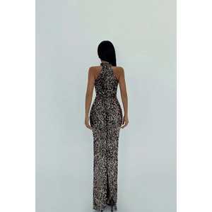 Robe de bal longue Rose Shion à sequins, col rond, taille empire, taille XL, pour soirée formelle, technique crochetée - Product Image 1