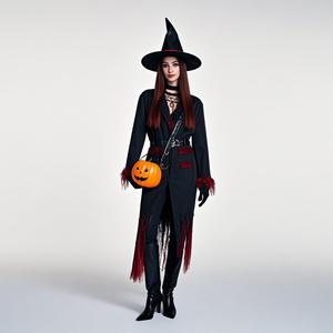 ชุดคอสเพลย์ฮาโลวีนหมวกแม่มดสุดเซ็กซี่น่ารักสีดำสีขาวพร้อมเสื้อคลุมสำหรับตกแต่งวันหยุดคริสต์มาส - Product Image 5