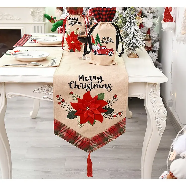 Runner da tavola intrecciato in juta con decorazione natalizia in lino di cotone personalizzato all'ingrosso