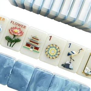 Tuiles de Mahjong en plastique bleues modernes, 160 pièces avec tapis et supports pour divertissement à domicile, cadeau - Product Image 3