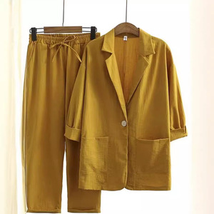 Women's Cotton and <b>Linen</b> Pockets Suit Pants Loose Casual 2-piece <b>Set</b> Fashion - Product Image 4