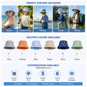 Chapeau Bob Réversible Personnalisé OEM ODM à Imprimé Sous-Marin pour Enfants et Adultes, Protection Solaire Estivale, Chapeau de Plage avec Sangle Mentonnière Réglable - Product Image 4