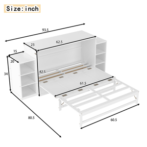 Queen Size Murphy <strong>Bed</strong> with Spacious Storage Drawers and Shelves, Ideal <strong>for</strong> Guest Rooms or Compact Bedrooms,White - Product Image 4