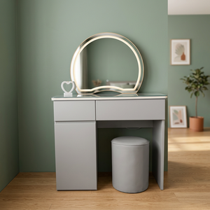Modern Makeup <b>Vanity</b> <b>Table</b> With Lighted <b>Mirror</b> Storage Desk For Bedroom Furniture - Product Image 3