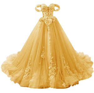 Robe de bal rouge en tulle, décolleté cœur, manches épaules dénudées, dentelle florale, longueur ras du sol avec traîne, robe de mariée, robe de bal - Product Image 4