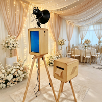 Photo Booth Retro Kayu & Logam dengan Layar Sentuh 18,5 inci, Cetak Mandiri untuk Pernikahan, Kompatibel dengan DSLR/SLR/iPad