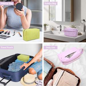 Sac de maquillage portable en velours côtelé avec logo personnalisé, grande capacité, organiseur de toilette de voyage avec poignée pour les vacances, le camping, la salle de sport - Product Image 4