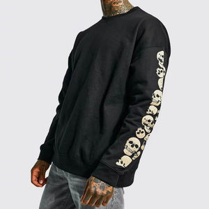 Dec Mens Pullover maniche sostenibili teschi stampati pianura nero girocollo gioventù oversize spalla scesa Streetwear <span class=keywords><strong>felpa</strong></span> - Product Image 1