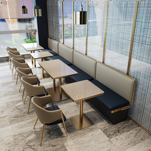 Ensemble de <span class=keywords><strong>mobilier</strong></span> de <span class=keywords><strong>restaurant</strong></span> commercial moderne de luxe, canapé en cuir et verre métallique, stand de restauration rapide, table et chaises en marbre - Product Image 3