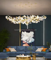 Lustre moderne de luxe en forme de feuille de ginkgo, luminaires suspendus en céramique personnalisés pour l'intérieur, escalier, hall d'hôtel, éclairage à télécommande