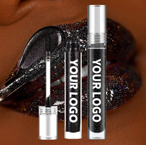 Đen Lip Gloss Holographic Long Lanh Đen Góa phụ lấp lánh OEM Long Lanh Gothic <span class=keywords><strong>Bold</strong></span> Kim Cương Shining Lip Gloss Kim Loại Son Môi - Product Image 1