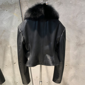 Venta caliente recortada chaquetas <span class=keywords><strong>de</strong></span> cuero gran cuello <span class=keywords><strong>de</strong></span> <span class=keywords><strong>piel</strong></span> chaqueta <span class=keywords><strong>de</strong></span> cuero <span class=keywords><strong>mujer</strong></span> chaqueta <span class=keywords><strong>de</strong></span> cuero negro - Product Image 2
