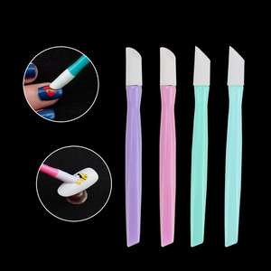 Palo de prensa de doble cabeza, mango de plástico, herramienta de Arte de uñas <span class=keywords><strong>con</strong></span> punta de goma dura, limpiador de empujador de cutículas - Product Image 1