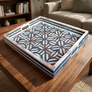 Indian Handmade Antique Design Wood Craft Tray Custom Size Pattern Mother Pearl Resin Acrylic Breakfast Tray for Serving Trays - Product Image 1