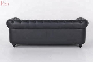 Muebles de sala de chesterfield rollo brazo sofá clásico negro de 3 plazas botón distintos de sofá de cuero - Product Image 4