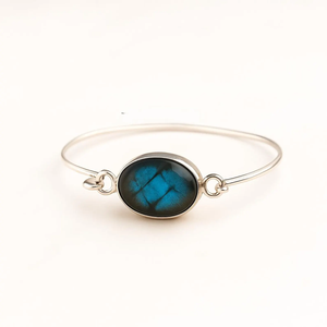 Labradorite <b>Sterling</b> <b>Silver</b> Bangle Minimalist Gemstone Cuff Handmade Natural Labradorite Jewelry Elegant Adjustable <b>Silver</b> Wrist - Product Image 6