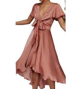 Spring Summer Butterfly Sleeves High Low Skirt With A Tight Waistband Soft Satin Occasional Rose Dress Sunny Daze Dress