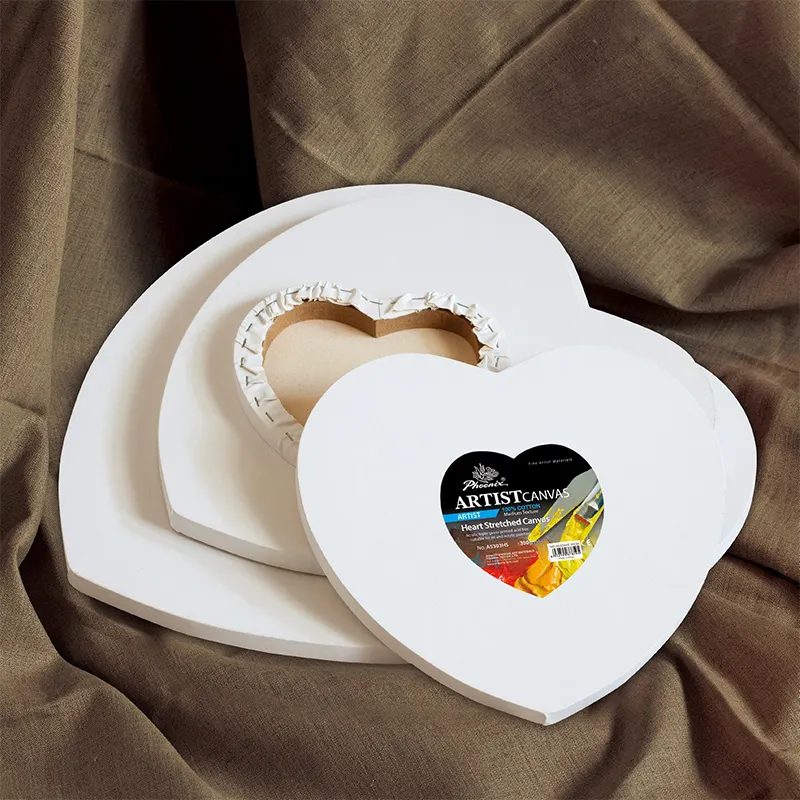 Phoenix Artist Grade Großhandel Dreifach grundierte 350g säure freie Baumwoll malerei Stretched Heart Shaped Canvas