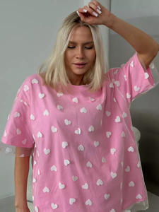 King Mcgreen Star été maille T-<span class=keywords><strong>shirt</strong></span> femmes à manches courtes coeur Tulle haut t-shirts décontracté ample coton <span class=keywords><strong>Chic</strong></span> deux pièces T-<span class=keywords><strong>Shirt</strong></span> - Product Image 4