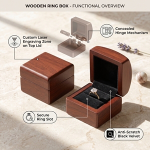 Walnut Wood Ring <b>Box</b> Single Compartment Handmade Wooden <b>Jewelry</b> <b>Box</b> For Engagement Wedding <b>Gift</b> - Product Image 4