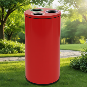 Contenitore per Rifiuti Riciclabili Rotondo con 3 Aperture in Acciaio Inossidabile 4000L Colore Rosso - Product Image 3