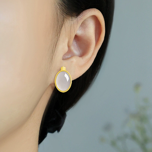 Natural and Hetian jade purple ear <b>stud</b> earrings, S925 <b>silver</b> inlaid earrings, high-end and elegant jade jewelry for ears - Product Image 5