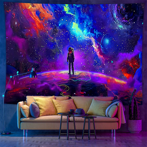 Neon Glowing Wall Tapestries Astronaut Fantasy UV Reactive Tapestry Black Light UV <strong>Space</strong> Wall Background <strong>Decoration</strong> - Product Image 4