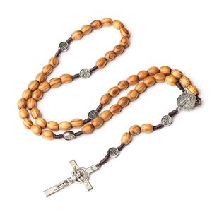 Collier chapelet en bois, cadeaux catholiques, chapelets religieux, perles de prière 8*10mm, croix chrétienne catholique, bijoux Jésus-Christ - Product Image 2