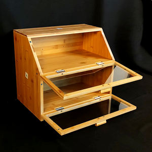 Gıda saklama kabı köşe ahşap ekmek kutusu çift ekmek kutusu bambu mutfak ekmek kutusu şeffaf ekran standı - Product Image 5