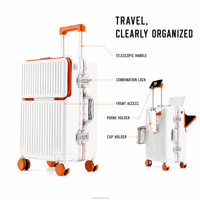 Valise à roulettes rigide avec ouverture frontale, chargement USB, résistante à l'eau, serrure TSA, pour voyages d'affaires