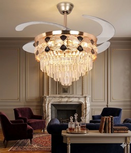 Premium Gold Crystal LED <b>Ceiling</b> Fan with Retractable Blades <b>Remote</b> <b>Control</b> Silent Chandelier <b>Light</b> for Home Decor - Product Image 3