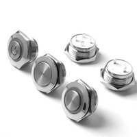 Interrupteurs à bouton-poussoir métalliques étanches IP65 de 19 mm, à réinitialisation automatique, 1NO, à tête plate/à tête haute, avec anneau LED, 24 V, pour contrôle industriel