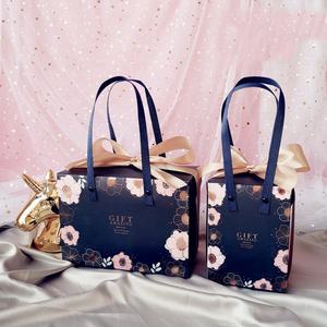 IMEE Luxury Fancy Square rettangolo alto blu floreale maespanine Cupcake Candy biscotto torta cottura sacchetto regalo scatola pieghevole con nastro - Product Image 2