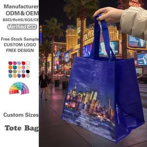 Bolsas de Compra Reutilizables de Polipropileno Tejido Impermeable con Logotipo Personalizado, Bolsas de Compra de Cinta de Polipropileno para Tiendas de Ropa - Product Image 1