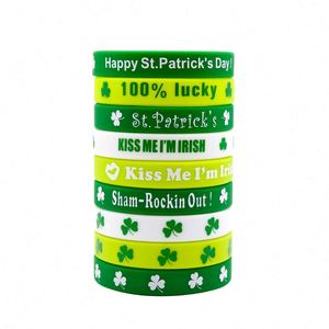 St Patrick's Day Rubber Bracelet, Green Lucky Grass Silicone Bracelet Decoration Irish Holiday Party <b>Gift</b> - Product Image 4