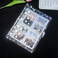 Protège-cahier A5 A6 A7 A8 transparent en PVC à 6 anneaux, rechargeable, avec fermeture à bouton-pression et motif cœur laser