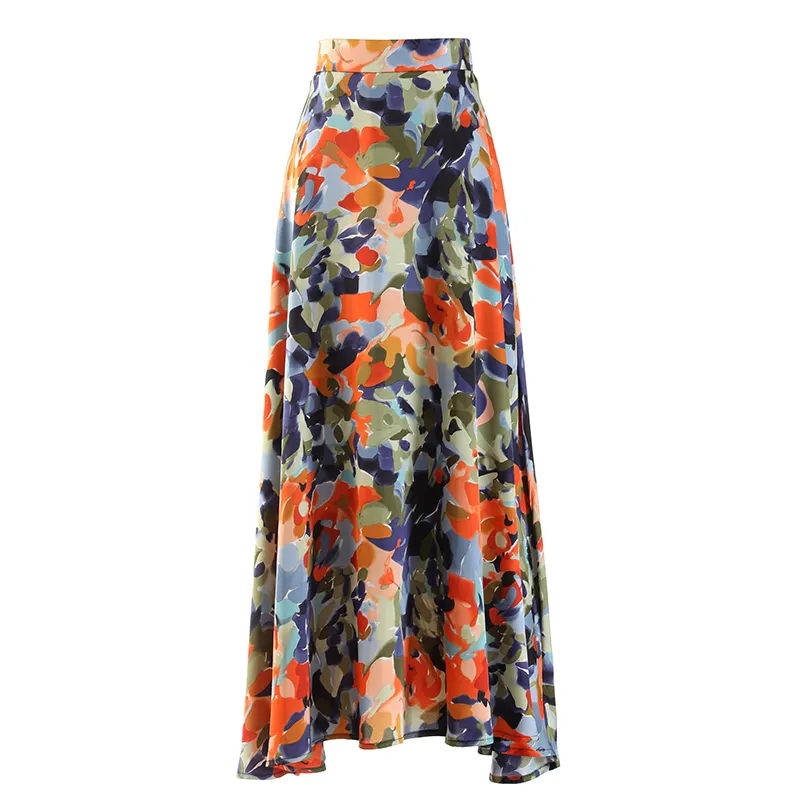 Summer Geometric Print Long Temperament flower Skirts 2022 New Fashionable Female Elegant High Waist Skirts